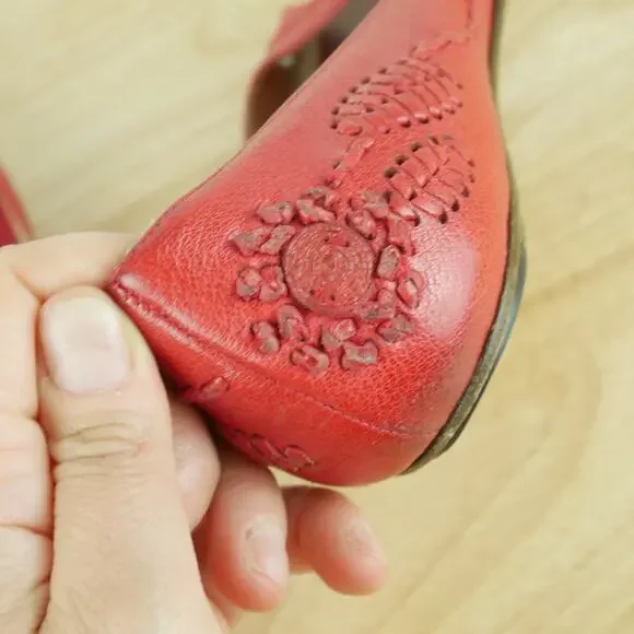 Valentino Garavani 38 Shoes Slip On Ballet Flats Peep Toe Red Leather Luxury - Picture 13 of 16